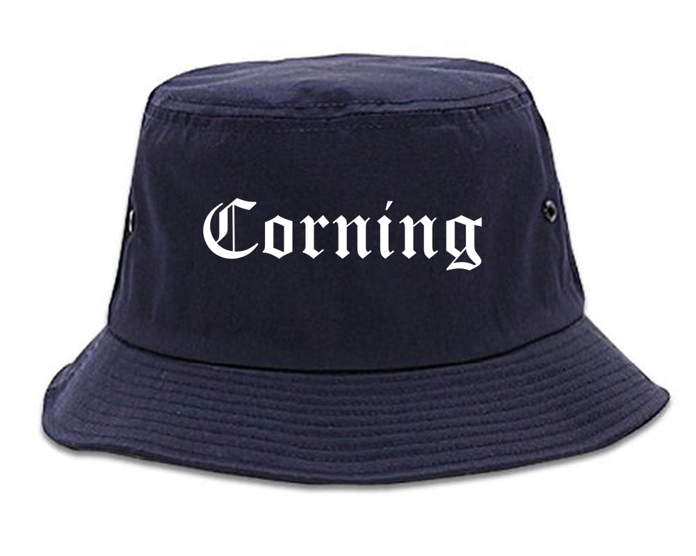 Corning California CA Old English Mens Bucket Hat Navy Blue