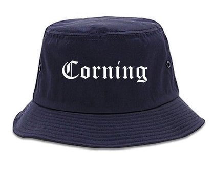Corning California CA Old English Mens Bucket Hat Navy Blue