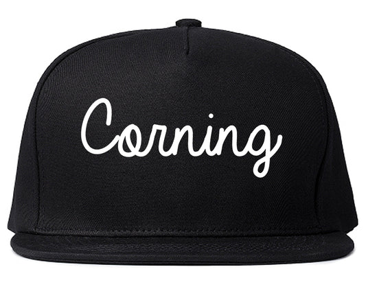 Corning California CA Script Mens Snapback Hat Black