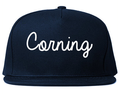 Corning California CA Script Mens Snapback Hat Navy Blue