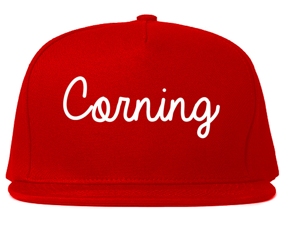 Corning California CA Script Mens Snapback Hat Red