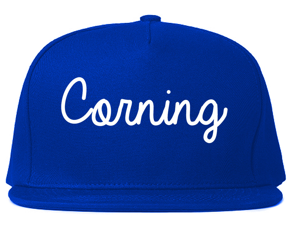 Corning California CA Script Mens Snapback Hat Royal Blue