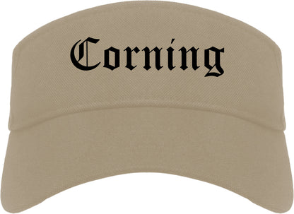 Corning California CA Old English Mens Visor Cap Hat Khaki