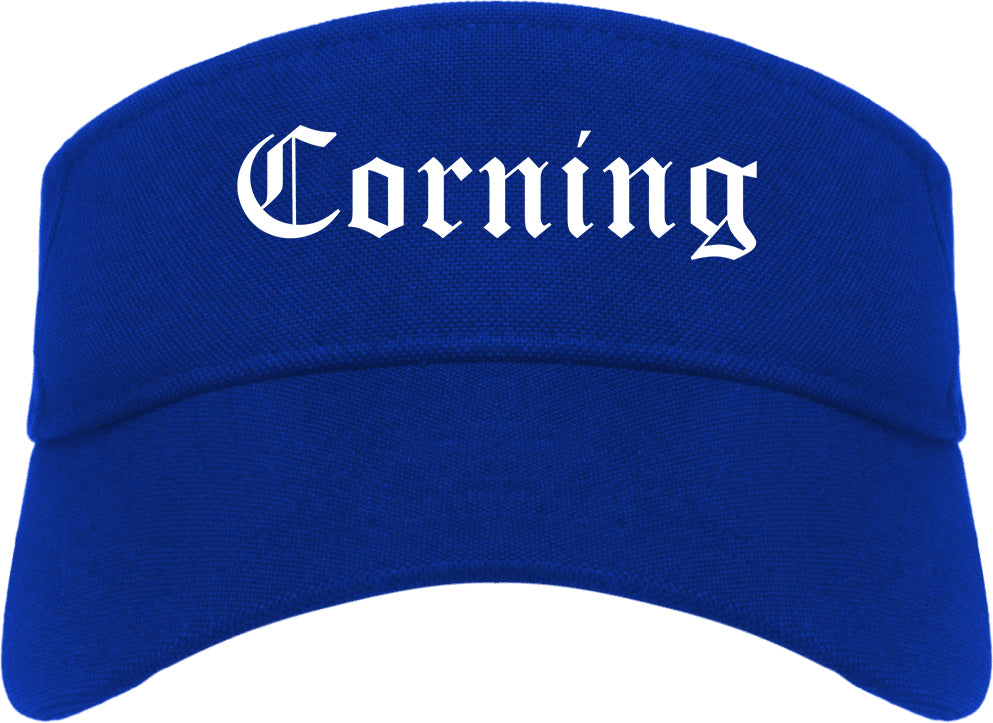 Corning California CA Old English Mens Visor Cap Hat Royal Blue