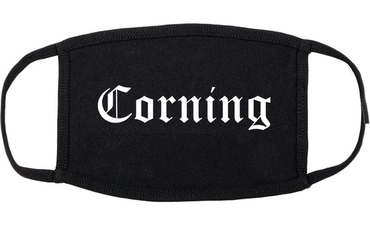 Corning New York NY Old English Cotton Face Mask Black