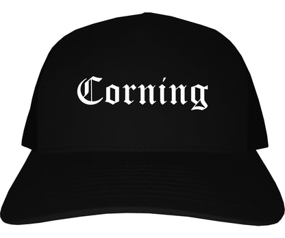 Corning New York NY Old English Mens Trucker Hat Cap Black