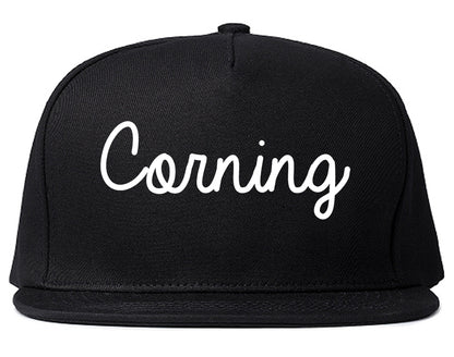 Corning New York NY Script Mens Snapback Hat Black
