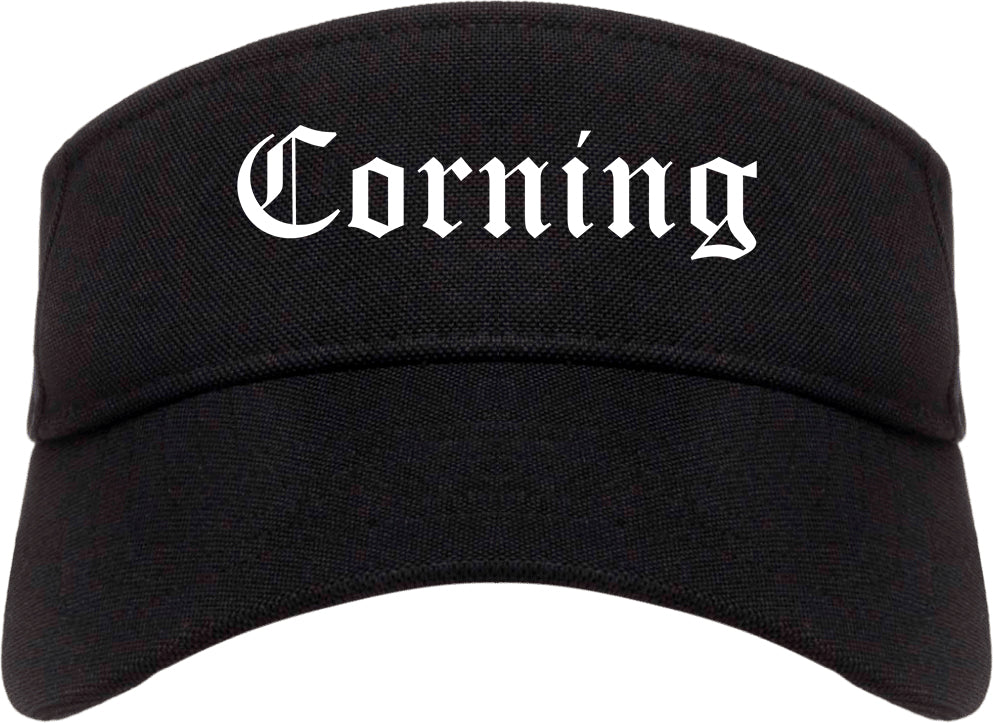 Corning New York NY Old English Mens Visor Cap Hat Black