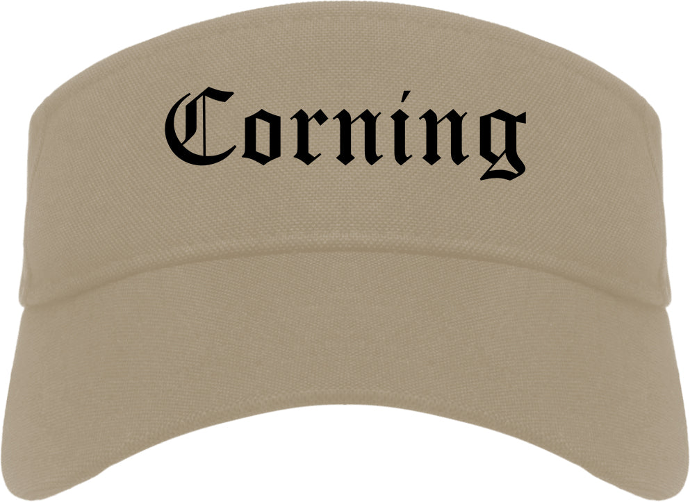 Corning New York NY Old English Mens Visor Cap Hat Khaki