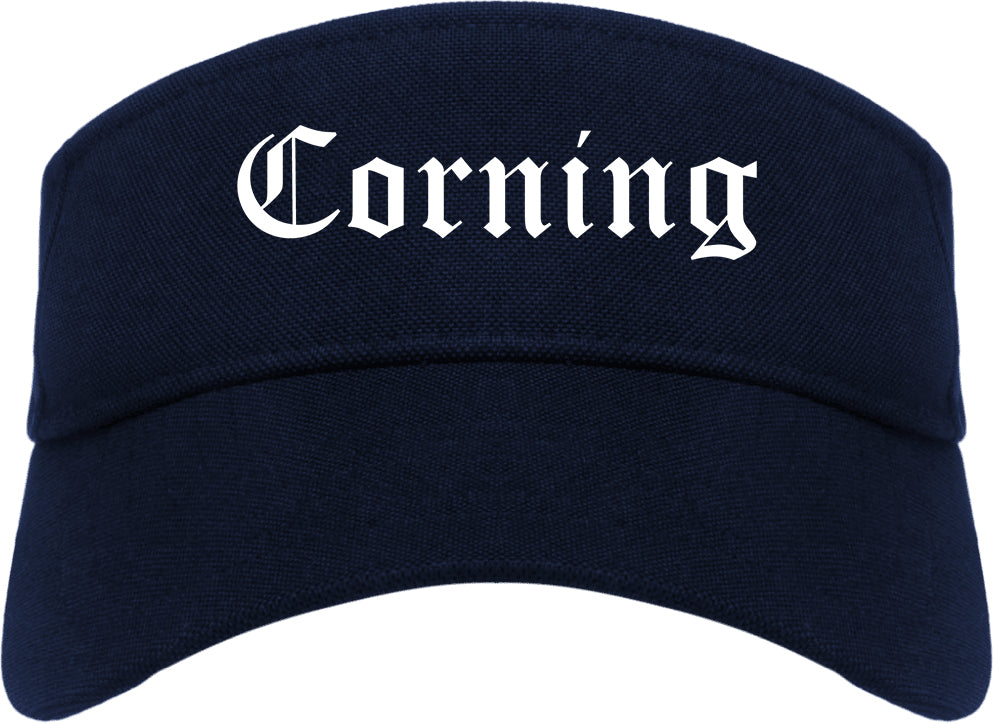 Corning New York NY Old English Mens Visor Cap Hat Navy Blue