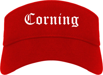 Corning New York NY Old English Mens Visor Cap Hat Red