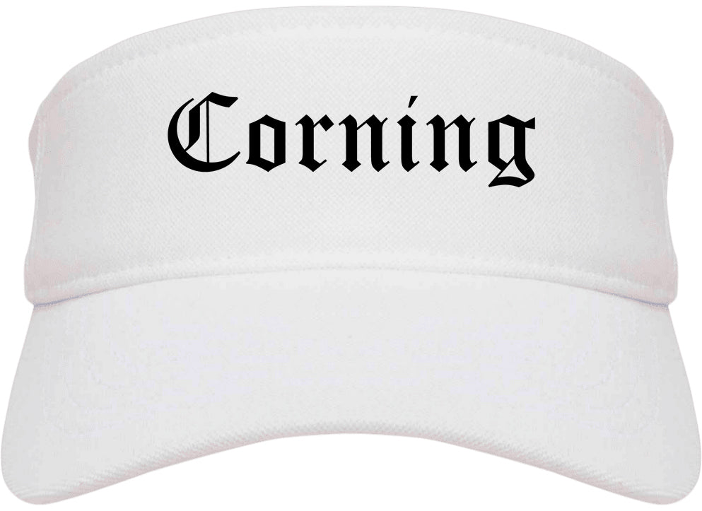 Corning New York NY Old English Mens Visor Cap Hat White
