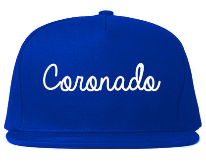 Coronado California CA Script Mens Snapback Hat Royal Blue