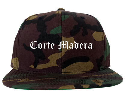 Corte Madera California CA Old English Mens Snapback Hat Army Camo