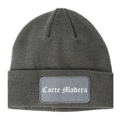Corte Madera California CA Old English Mens Knit Beanie Hat Cap Grey