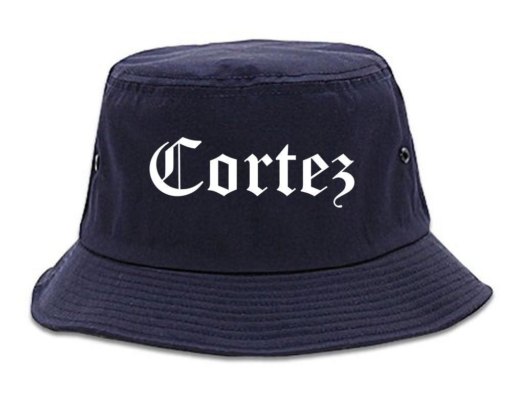Cortez Colorado CO Old English Mens Bucket Hat Navy Blue