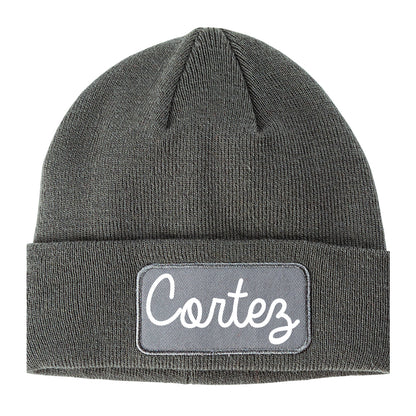Cortez Colorado CO Script Mens Knit Beanie Hat Cap Grey
