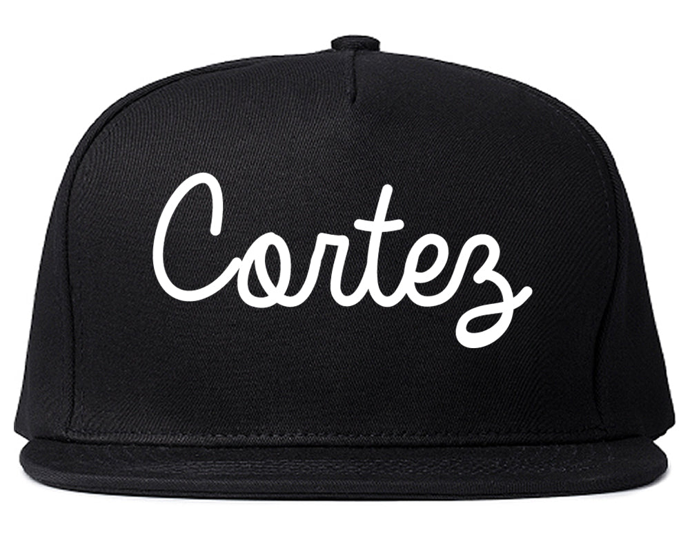 Cortez Colorado CO Script Mens Snapback Hat Black