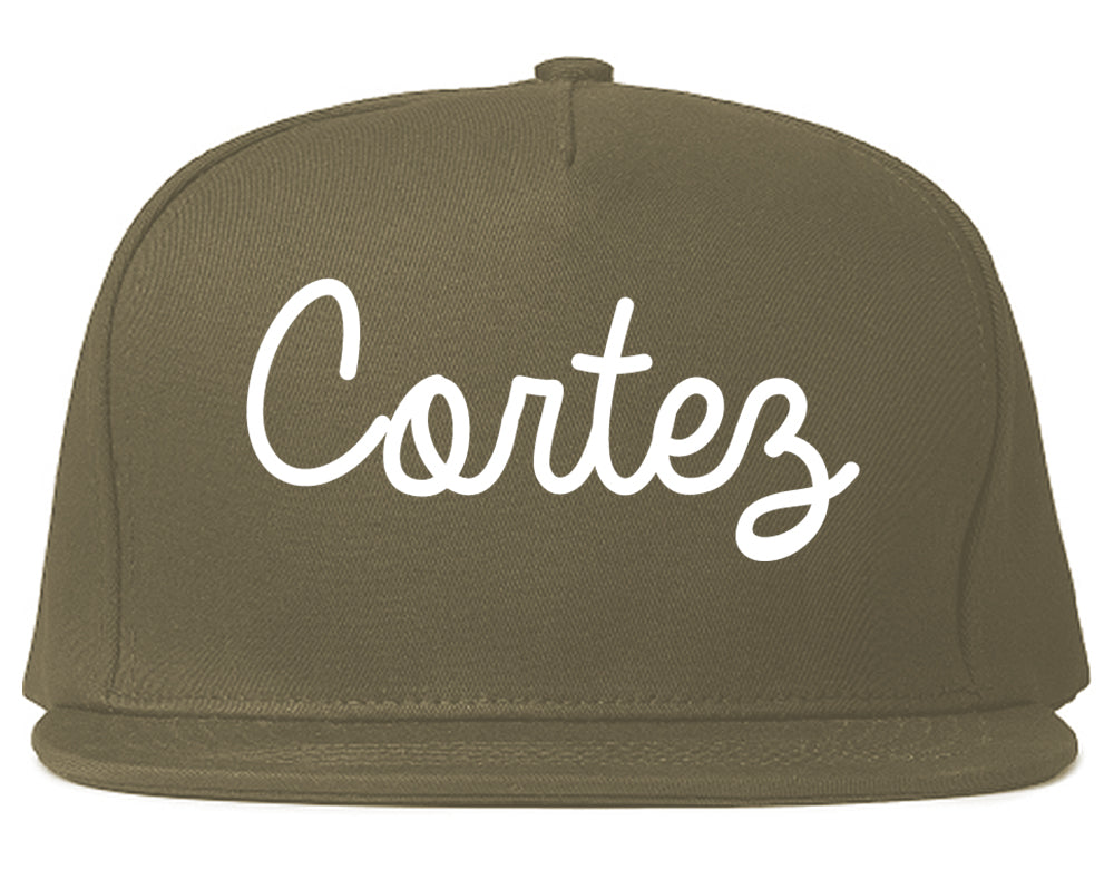 Cortez Colorado CO Script Mens Snapback Hat Grey