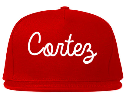 Cortez Colorado CO Script Mens Snapback Hat Red