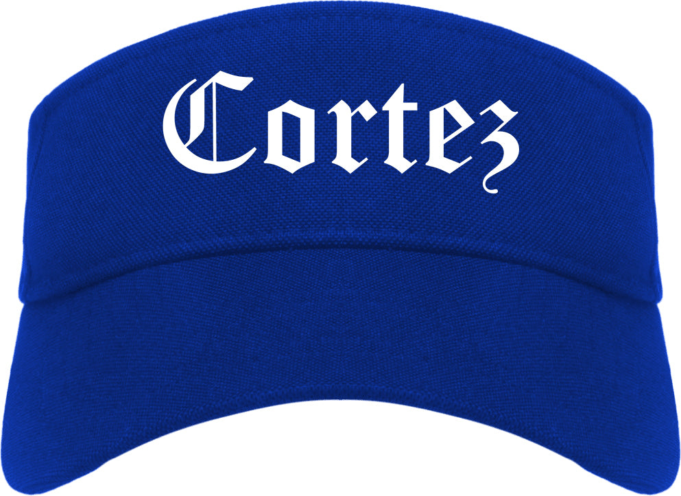 Cortez Colorado CO Old English Mens Visor Cap Hat Royal Blue