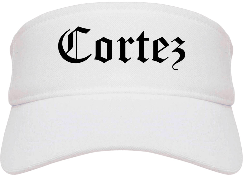 Cortez Colorado CO Old English Mens Visor Cap Hat White