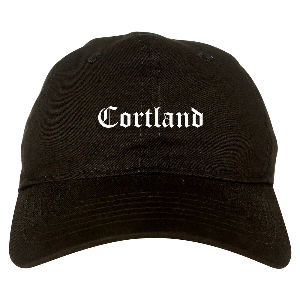 Cortland New York NY Old English Mens Dad Hat Baseball Cap Black