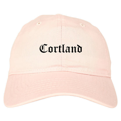Cortland New York NY Old English Mens Dad Hat Baseball Cap Pink