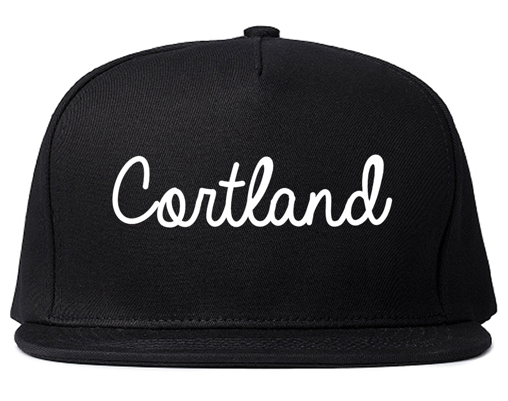 Cortland New York NY Script Mens Snapback Hat Black
