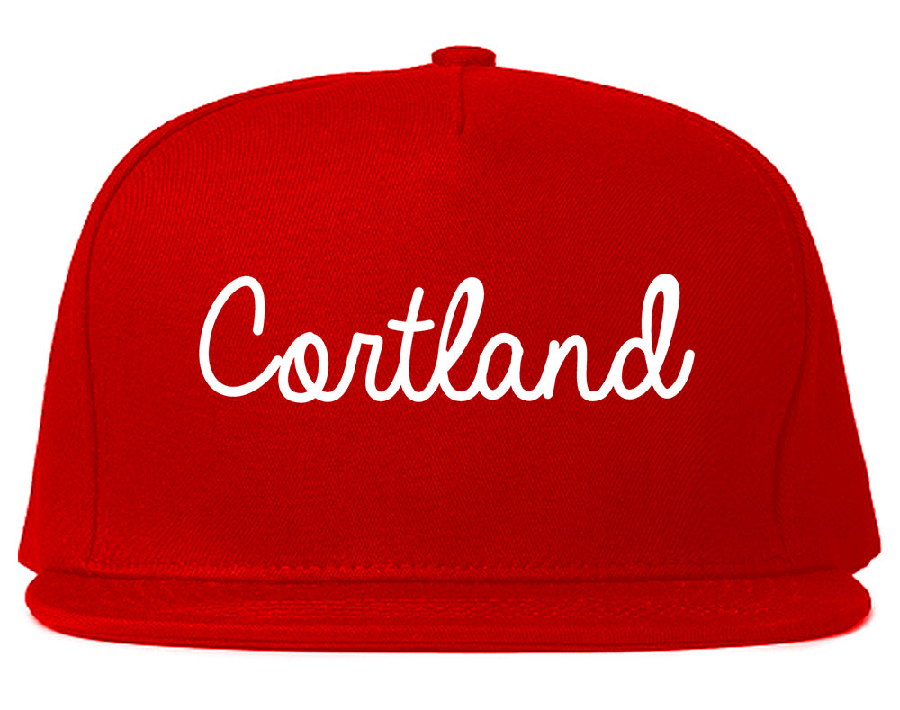 Cortland New York NY Script Mens Snapback Hat Red