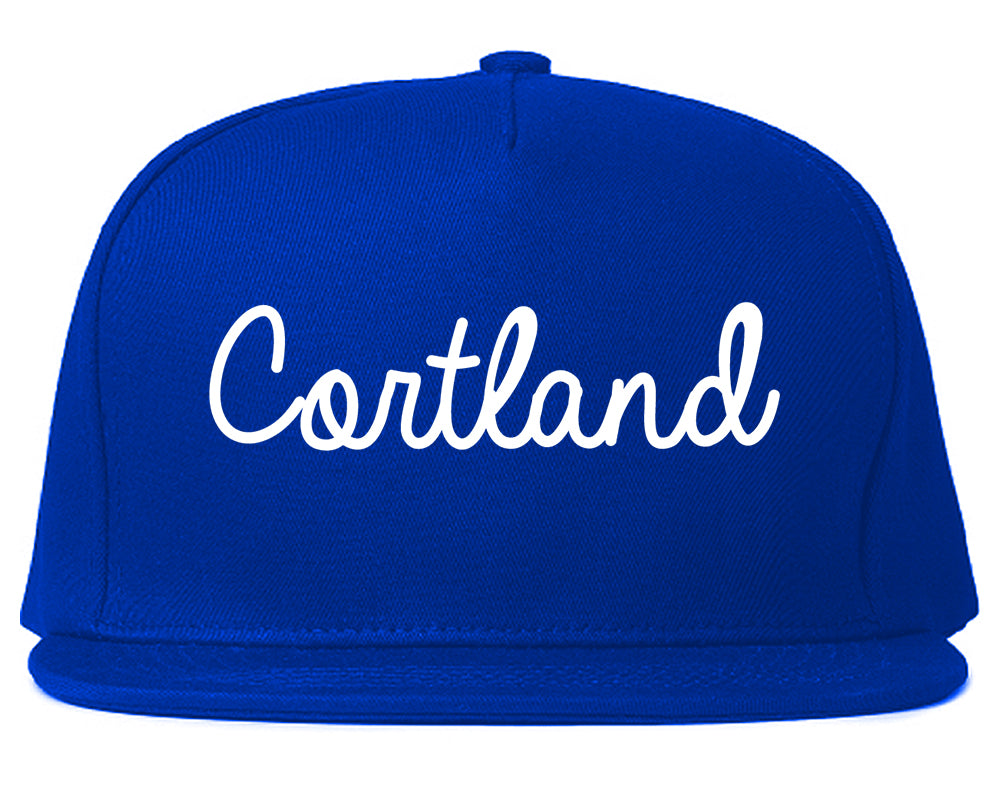 Cortland New York NY Script Mens Snapback Hat Royal Blue