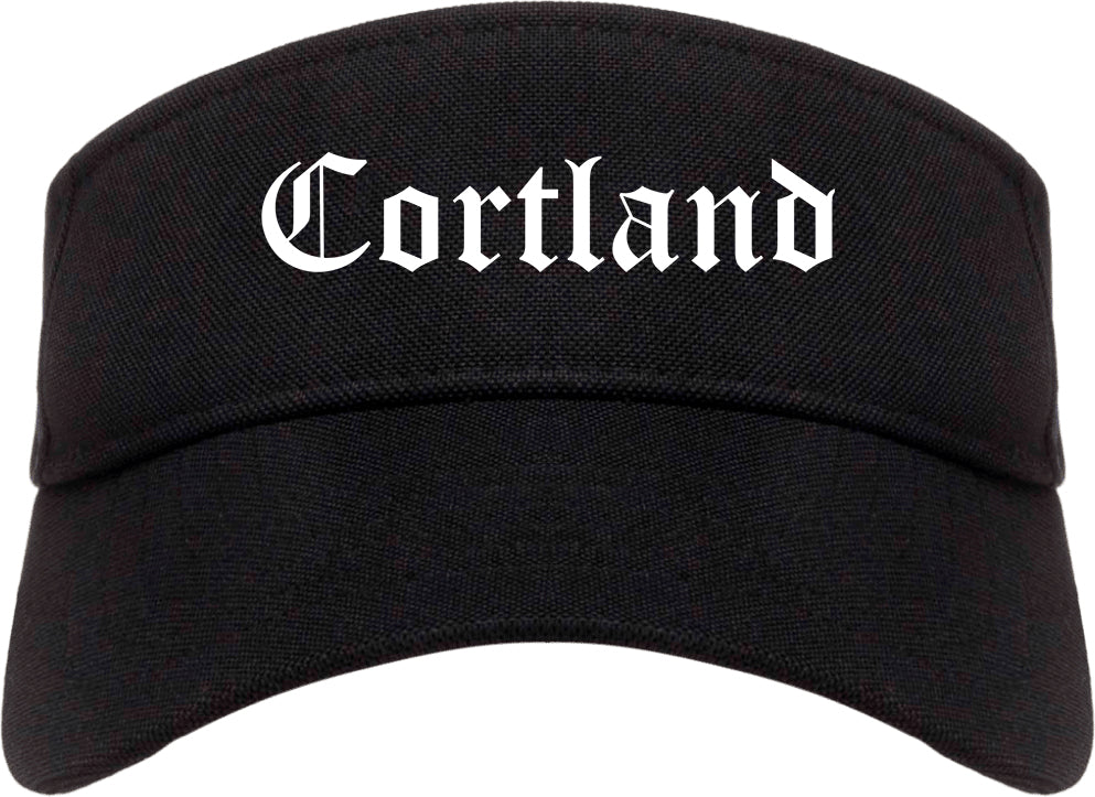 Cortland New York NY Old English Mens Visor Cap Hat Black