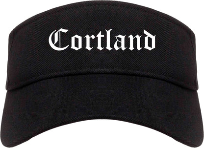 Cortland New York NY Old English Mens Visor Cap Hat Black