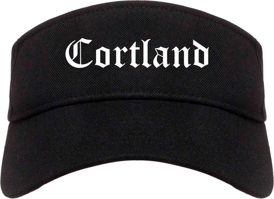 Cortland New York NY Old English Mens Visor Cap Hat Black