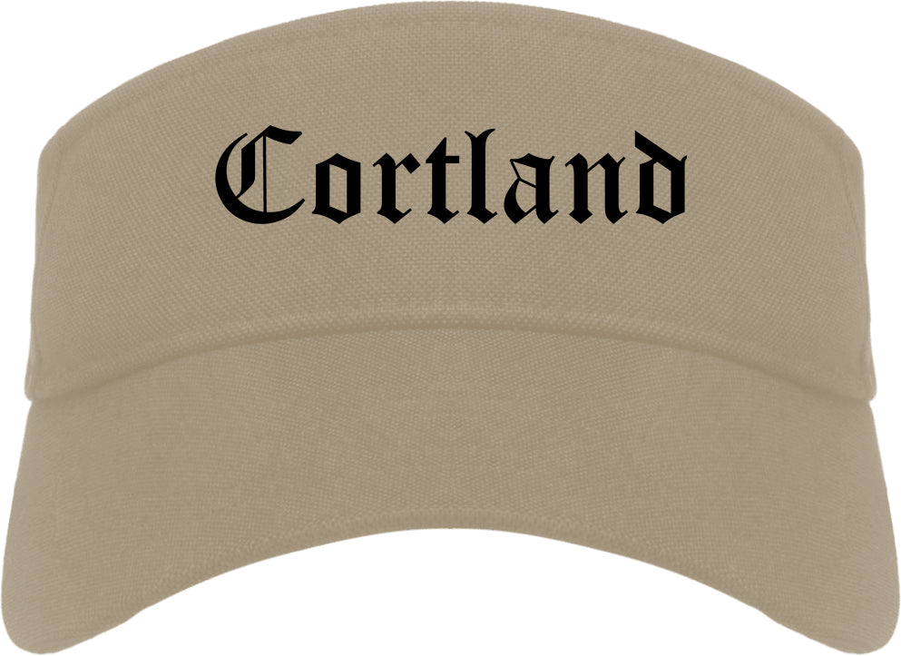 Cortland New York NY Old English Mens Visor Cap Hat Khaki