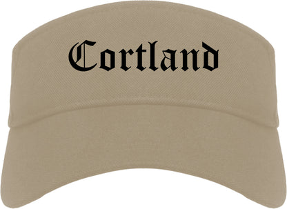 Cortland New York NY Old English Mens Visor Cap Hat Khaki