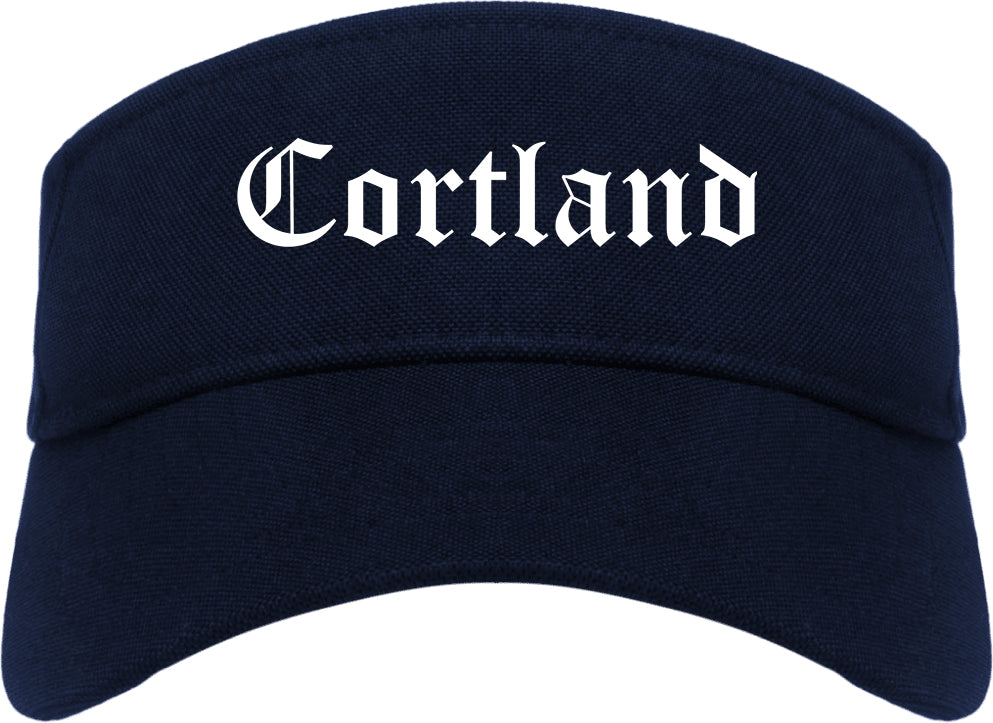 Cortland New York NY Old English Mens Visor Cap Hat Navy Blue