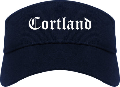 Cortland New York NY Old English Mens Visor Cap Hat Navy Blue