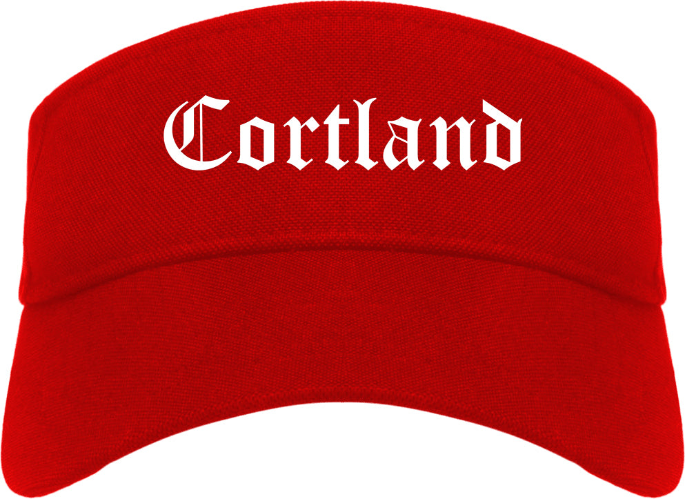Cortland New York NY Old English Mens Visor Cap Hat Red