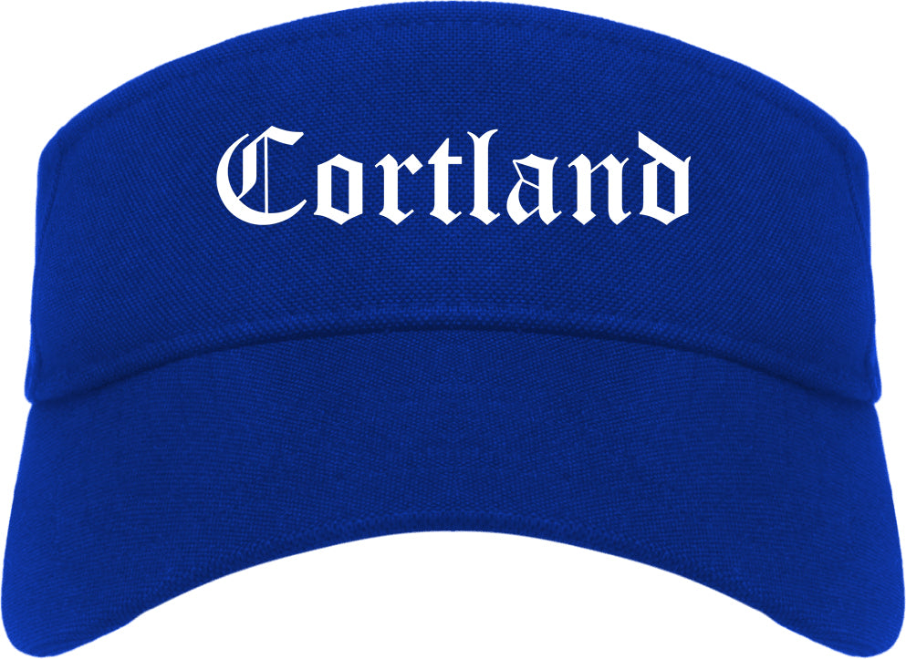Cortland New York NY Old English Mens Visor Cap Hat Royal Blue