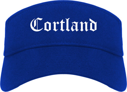 Cortland New York NY Old English Mens Visor Cap Hat Royal Blue