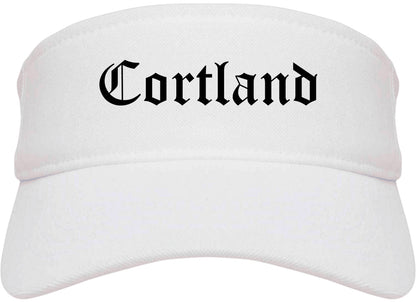 Cortland New York NY Old English Mens Visor Cap Hat White
