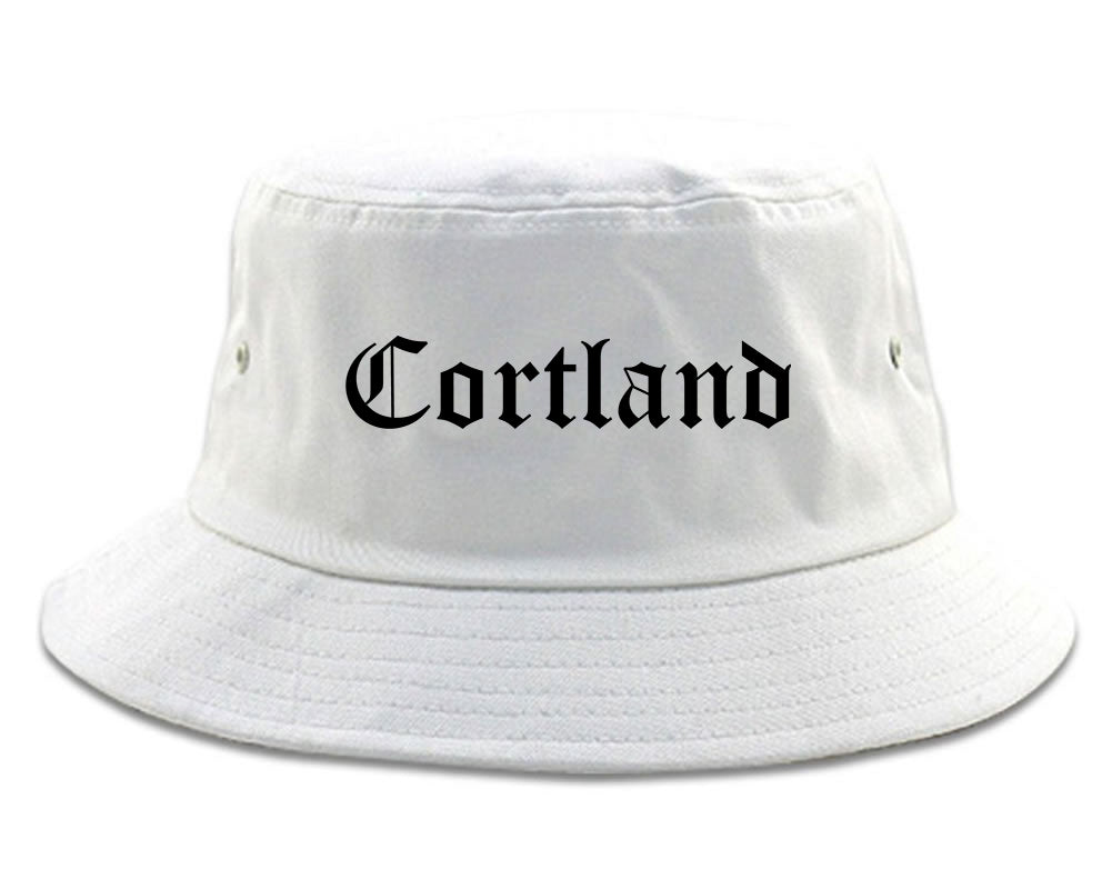 Cortland New York NY Old English Mens Bucket Hat White