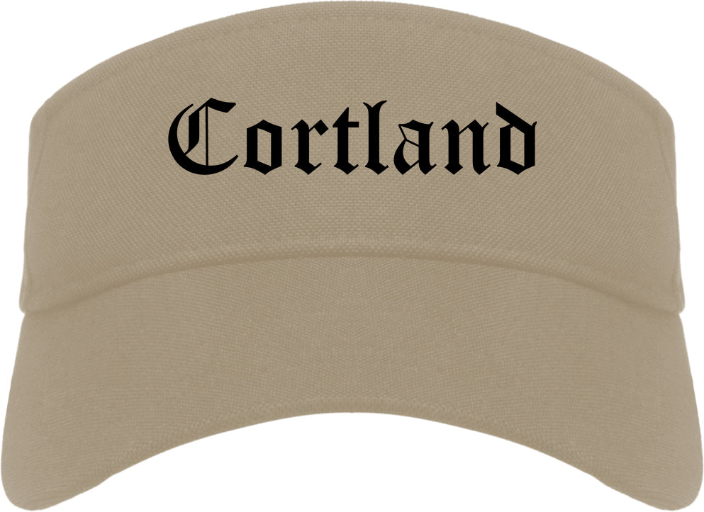 Cortland Ohio OH Old English Mens Visor Cap Hat Khaki