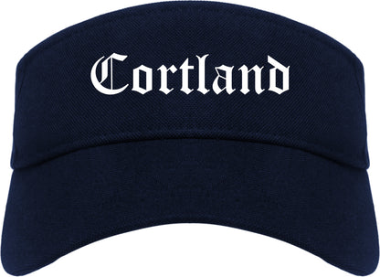 Cortland Ohio OH Old English Mens Visor Cap Hat Navy Blue