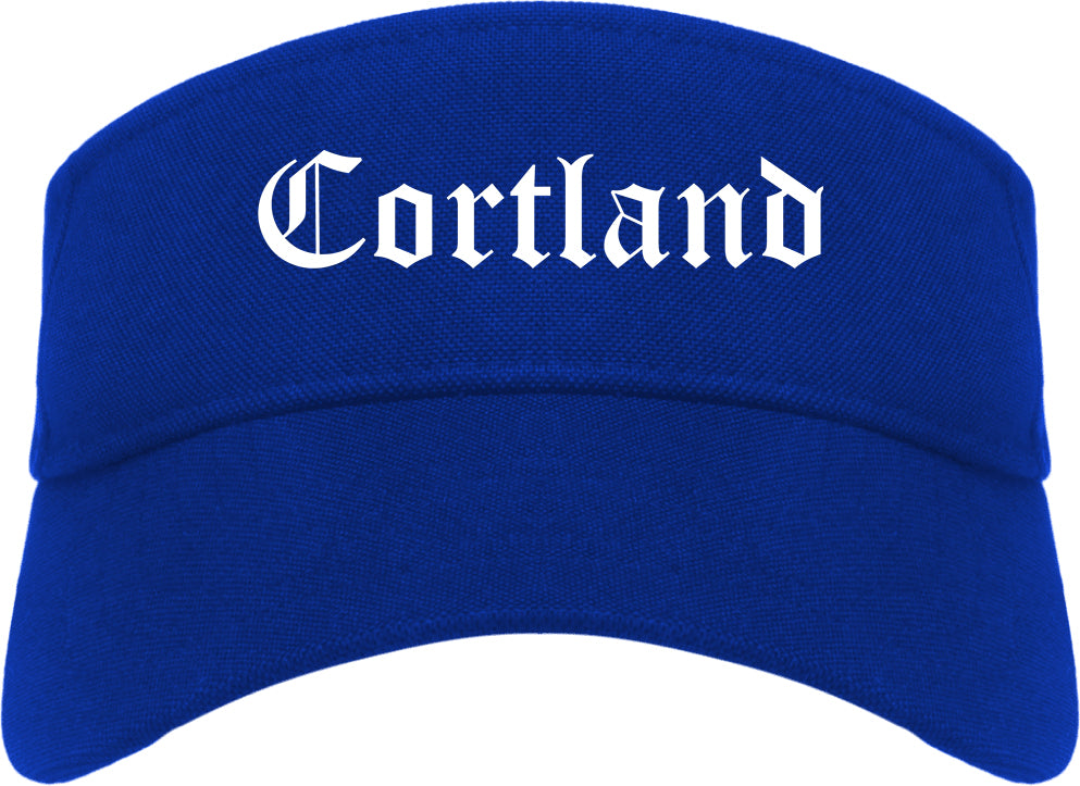 Cortland Ohio OH Old English Mens Visor Cap Hat Royal Blue