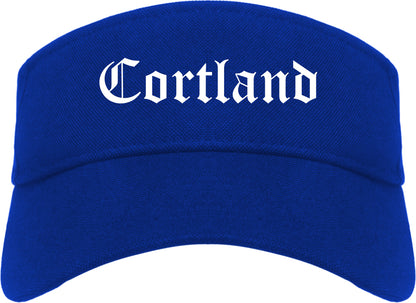 Cortland Ohio OH Old English Mens Visor Cap Hat Royal Blue