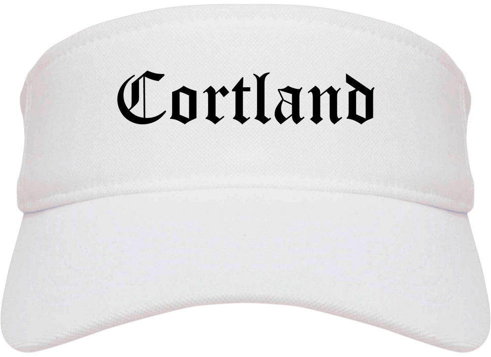 Cortland Ohio OH Old English Mens Visor Cap Hat White