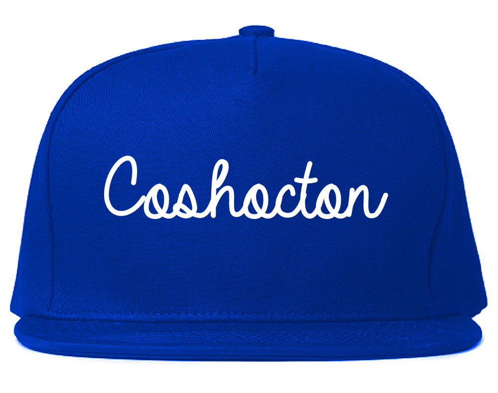 Coshocton Ohio OH Script Mens Snapback Hat Royal Blue