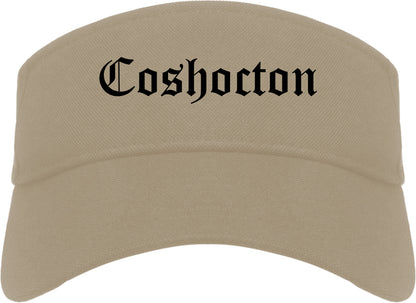Coshocton Ohio OH Old English Mens Visor Cap Hat Khaki